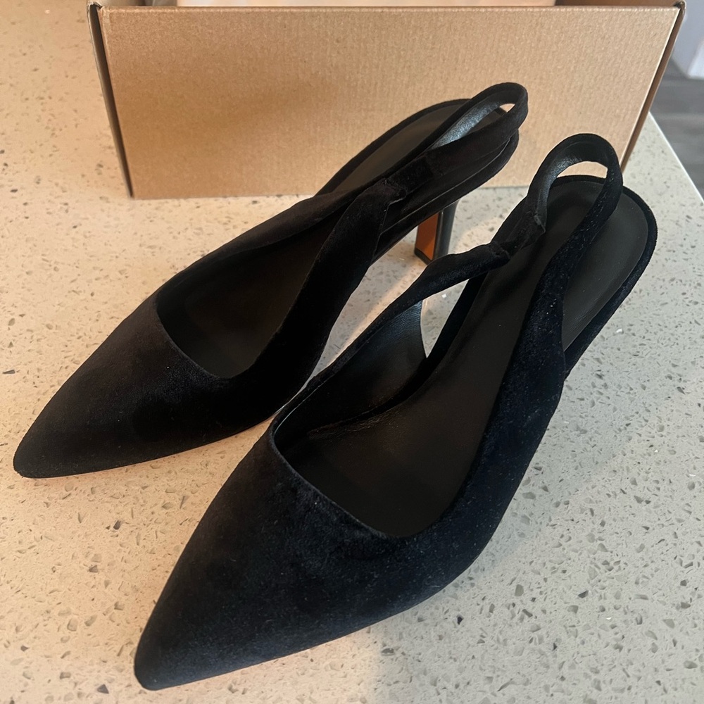 Vince Patrice Elegant Black Velvet sling backs